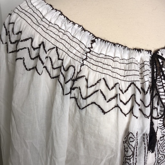 Melissa Odabash Embroidered Long Sleeve Peasant Top M - Picture 2 of 10